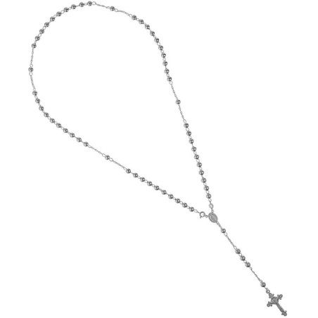 Stříbrný náhrdelník - růženec, 5 desátků, křížek s Ježíšem, Zázračná medailka, délka 59 cm