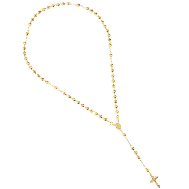 Pozlacený stříbrný náhrdelník - růženec, 5 desátků, křížek s Ježíšem, Zázračná medailka, délka 52 cm