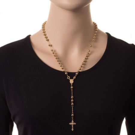 Pozlacený stříbrný náhrdelník - růženec, 5 desátků, křížek s Ježíšem, Zázračná medailka, délka 52 cm
