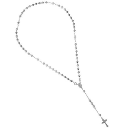 Stříbrný náhrdelník - růženec, 5 desátků, křížek s Ježíšem, Zázračná medailka, délka 52 cm