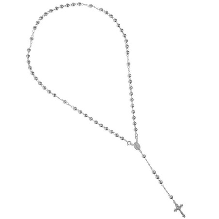 Stříbrný náhrdelník - růženec, 5 desátků, křížek s Ježíšem, Zázračná medailka, délka 52 cm