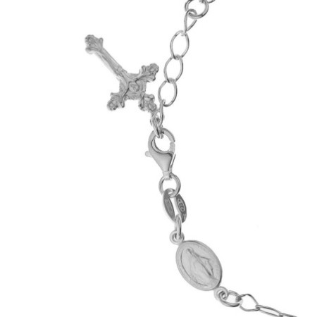 Stříbrný náramek růženec - 1 desítek, křížek s Ježíšem, Zázračná medailka, délka 20 až 23 cm