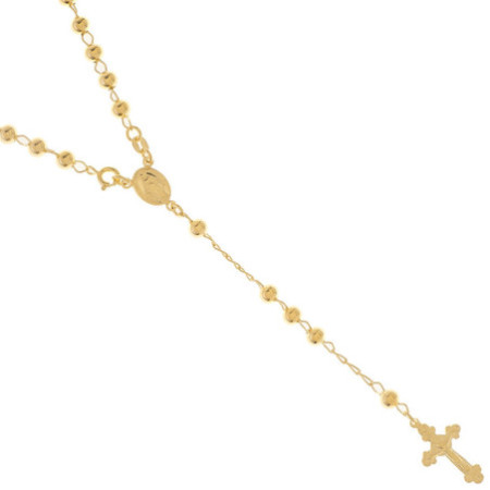 Pozlacený stříbrný náhrdelník - růženec, 5 desátků, křížek s Ježíšem, Zázračná medailka, délka 59 cm