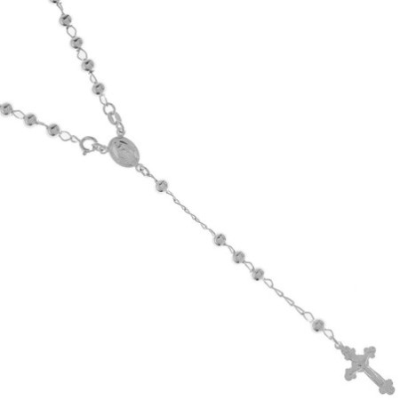 Stříbrný náhrdelník - růženec, 5 desátků, křížek s Ježíšem, Zázračná medailka, délka 59 cm