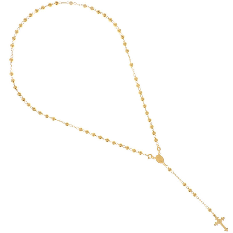 Pozlacený stříbrný náhrdelník - růženec, 5 desátků, křížek s Ježíšem, Zázračná medailka, délka 53 cm