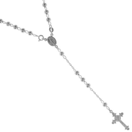 Stříbrný náhrdelník - růženec, 5 desátků, křížek s Ježíšem, Zázračná medailka, délka 53 cm