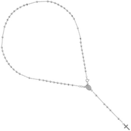 Stříbrný náhrdelník - růženec, 5 desátků, křížek, Zázračná medailka, délka 46 cm