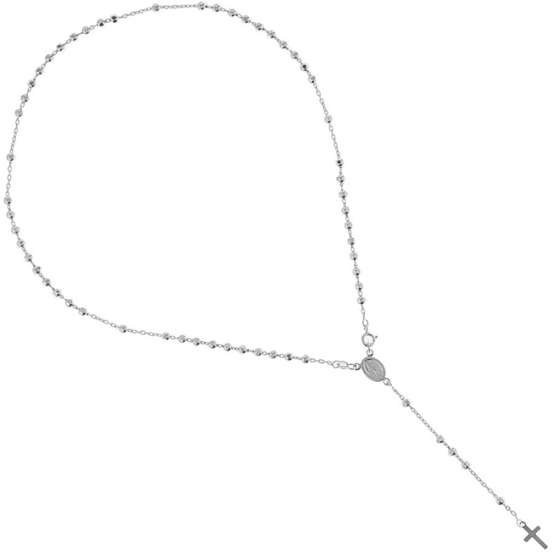 Stříbrný náhrdelník - růženec, 5 desátků, křížek, Zázračná medailka, délka 50 cm