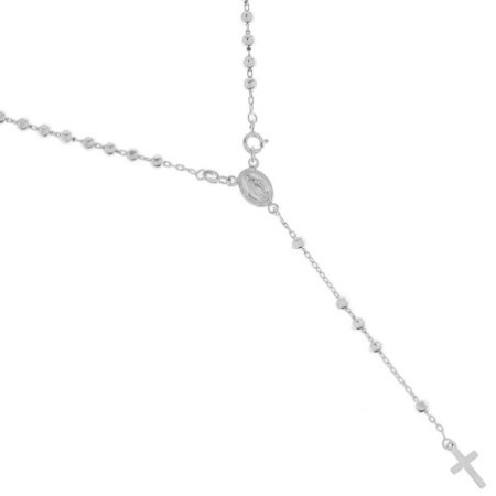 Stříbrný náhrdelník - růženec, 5 desátků, křížek, Zázračná medailka, délka 50 cm