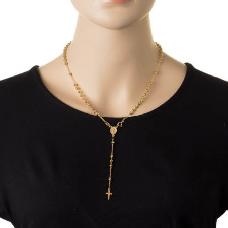 Pozlacený stříbrný náhrdelník - růženec, 5 desátků, křížek, Zázračná medailka, délka 47 cm