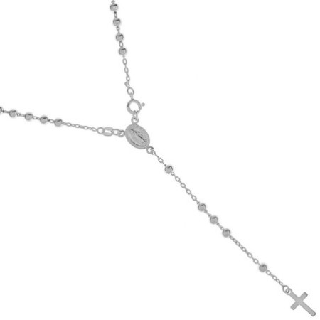 Stříbrný náhrdelník - růženec, 5 desátků, křížek, Zázračná medailka, délka 48 cm
