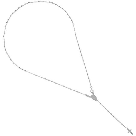 Stříbrný náhrdelník - růženec, 5 desátků, křížek, Zázračná medailka, délka 51 cm