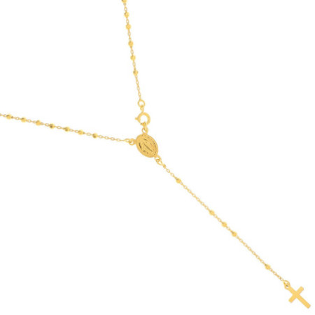 Pozlacený stříbrný náhrdelník - růženec, 5 desátků, křížek, Zázračná medailka, délka 46 cm