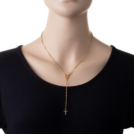 Pozlacený stříbrný náhrdelník - růženec, 5 desátků, křížek, Zázračná medailka, délka 46 cm