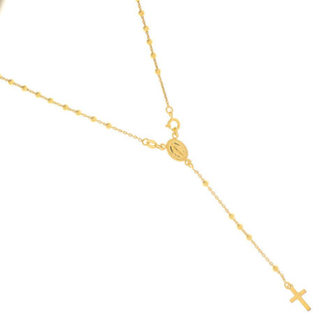 Pozlacený stříbrný náhrdelník - růženec, 5 desátků, křížek, Zázračná medailka, délka 52 cm