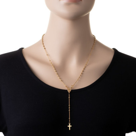 Pozlacený stříbrný náhrdelník - růženec, 5 desátků, křížek, Zázračná medailka, délka 52 cm