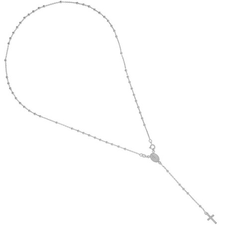 Stříbrný náhrdelník - růženec, 5 desátků, křížek, Zázračná medailka, délka 51 cm