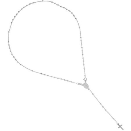Stříbrný náhrdelník - růženec, 5 desátků, křížek, Zázračná medailka, délka 46 cm