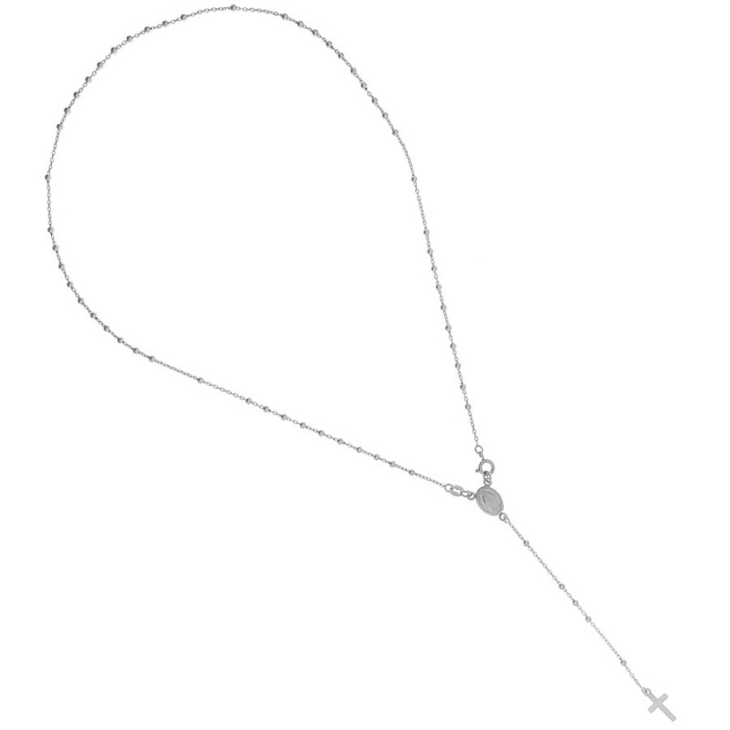 Stříbrný náhrdelník - růženec, 5 desátků, křížek, Zázračná medailka, délka 51 cm