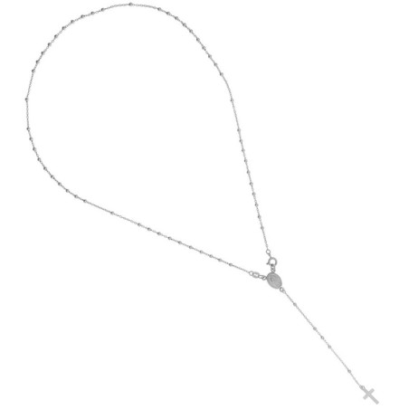 Stříbrný náhrdelník - růženec, 5 desátků, křížek, Zázračná medailka, délka 50 cm