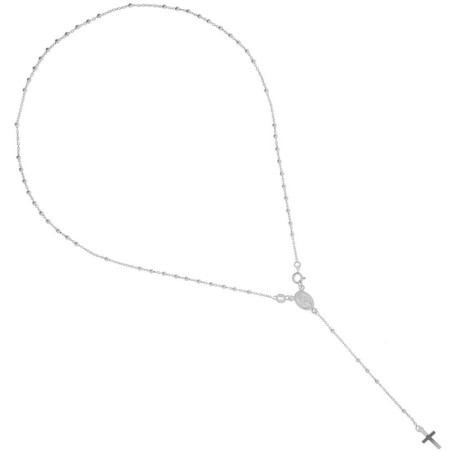 Stříbrný náhrdelník - růženec, 5 desátků, křížek, Zázračná medailka, délka 46 cm