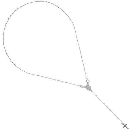 Stříbrný náhrdelník - růženec, 5 desátků, křížek, Zázračná medailka, délka 48 cm
