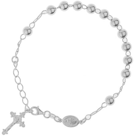 Stříbrný náramek růženec - 1 desítek, křížek s Ježíšem, Zázračná medailka, délka 18 až 22 cm