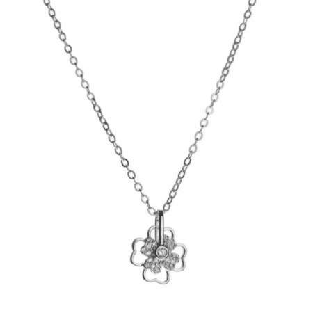 Stříbrný náhrdelník - čtyřlístek, čiré kulaté zirkony, délka 38 až 43 cm
