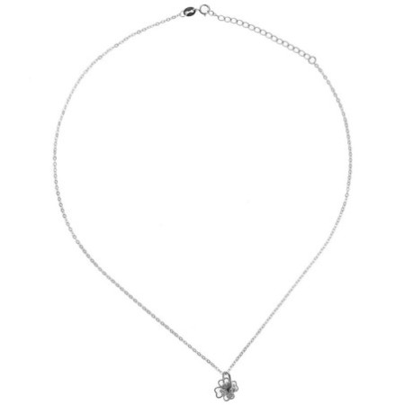 Stříbrný náhrdelník - čtyřlístek, čiré kulaté zirkony, délka 38 až 43 cm