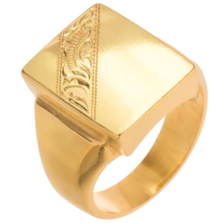Pozlacený stříbrný prsten - pečetní, s ručním gravírem