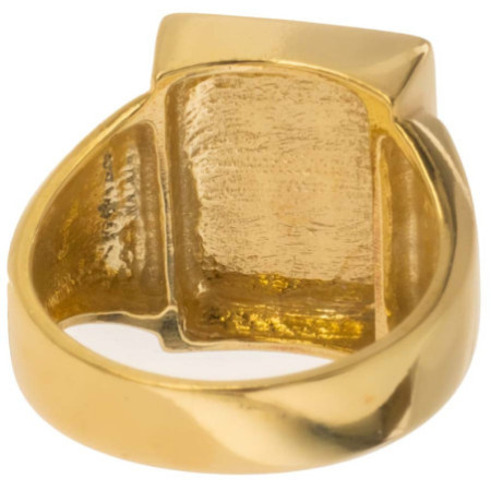 Pozlacený stříbrný prsten - pečetní, s ručním gravírem