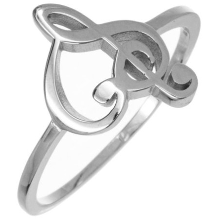 Stříbrný prsten - srdíčko, houslový klíč