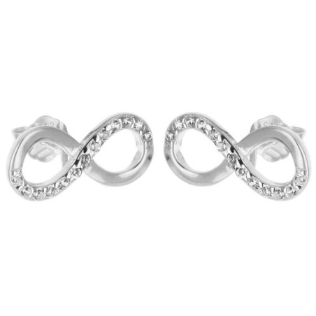 Stříbrné náušnice - nekonečno, čiré kulaté zirkony