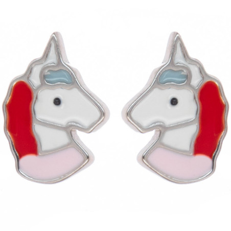 Stříbrné náušnice - jednorožec, barevná glazura