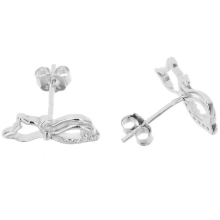 Stříbrné náušnice - kočka, čiré kulaté zirkony