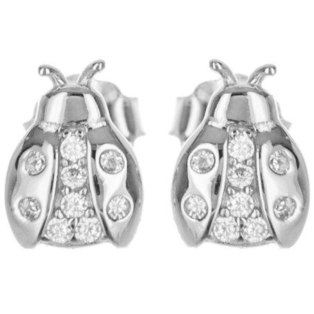 Stříbrné náušnice - beruška, čiré kulaté zirkony