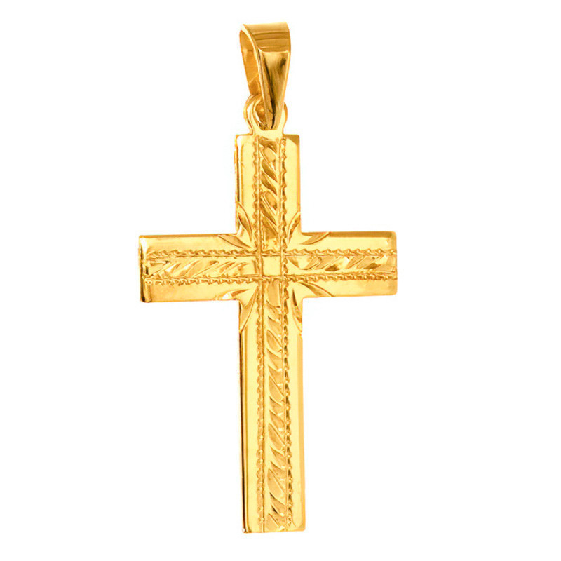 Pozlacený stříbrný přívěsek - křížek, s ručním gravírem