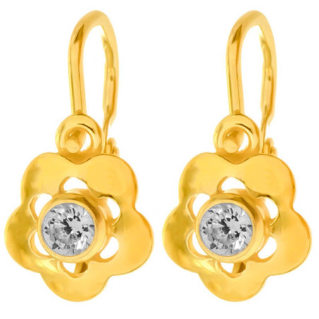 Pozlacené stříbrné náušnice - kvítek, čirý kulatý zirkon