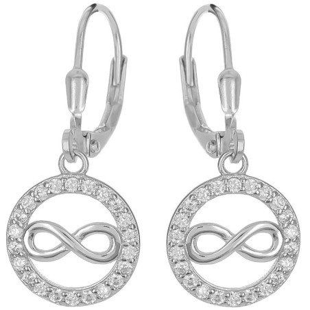 Stříbrné náušnice - nekonečno, čiré kulaté zirkony