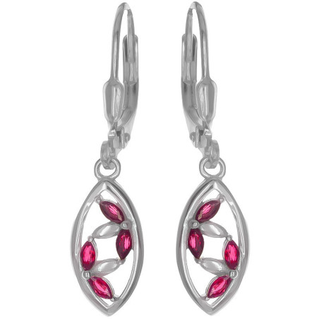 Stříbrné náušnice - tmavě růžové zirkony ve tvaru zrnka