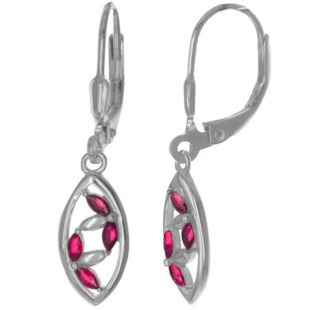Stříbrné náušnice - tmavě růžové zirkony ve tvaru zrnka