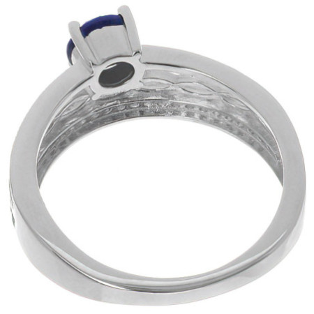 Stříbrný prsten - modrý kulatý zirkon, čiré kulaté zirkony