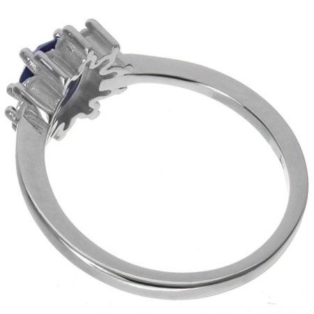 Stříbrný prsten - modrý oválný zirkon, čiré kulaté zirkony