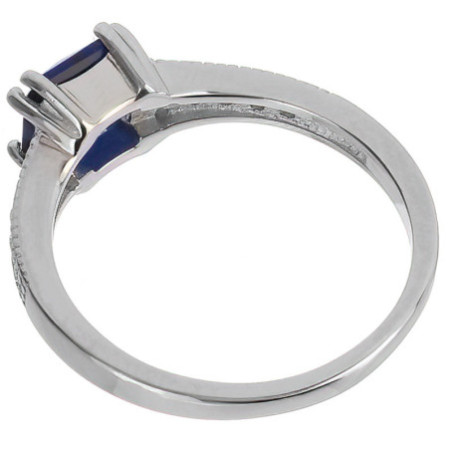 Stříbrný prsten - modrý zirkon ve tvaru čtverce, čiré kulaté zirkony