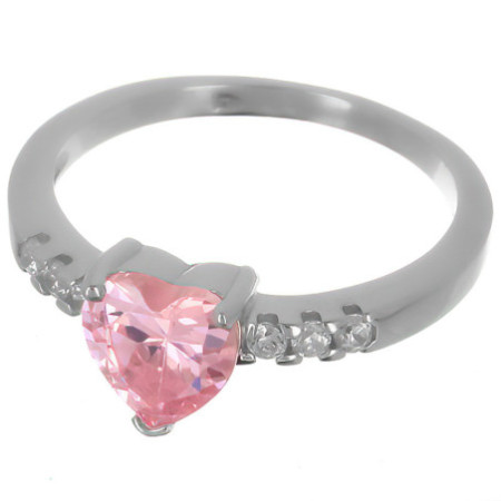 Stříbrný prsten - zirkon ve tvaru srdíčka, čiré kulaté zirkony