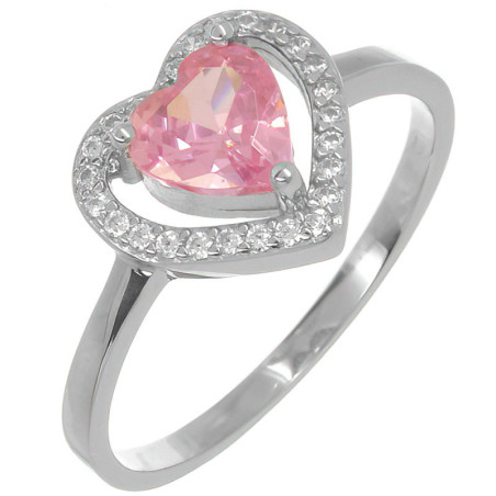 Stříbrný prsten - srdíčko, zirkon ve tvaru srdíčka, čiré kulaté zirkony