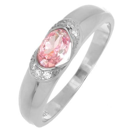 Stříbrný prsten - oválný zirkon, čiré kulaté zirkony