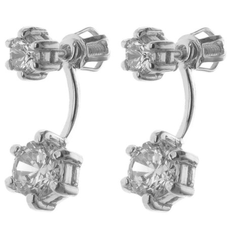 Stříbrné náušnice dvojité - čiré kulaté zirkony