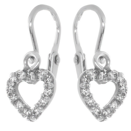 Stříbrné náušnice - srdíčka, čiré kulaté zirkony