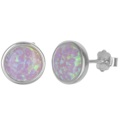 Stříbrné náušnice - kulatý syntetický opál